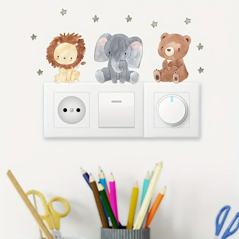 6pc Cute Animal Switch Stickers for Childrens Room Decor