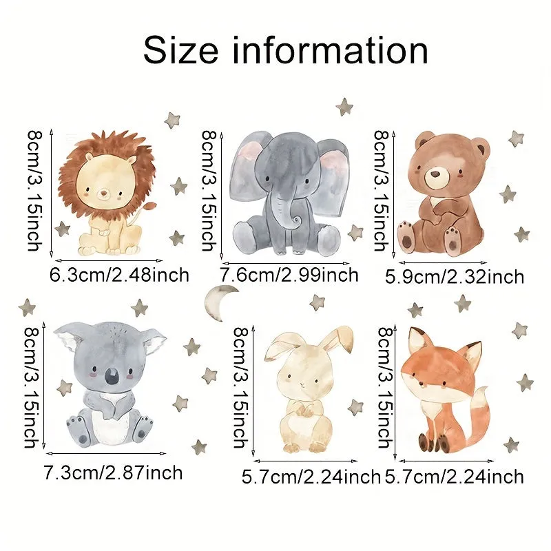 6pc Cute Animal Switch Stickers for Childrens Room Decor