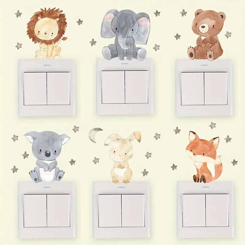 6pc Cute Animal Switch Stickers for Childrens Room Decor