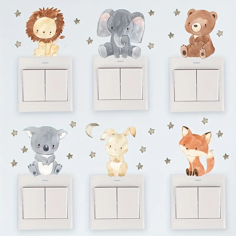 6pc Cute Animal Switch Stickers for Childrens Room Decor