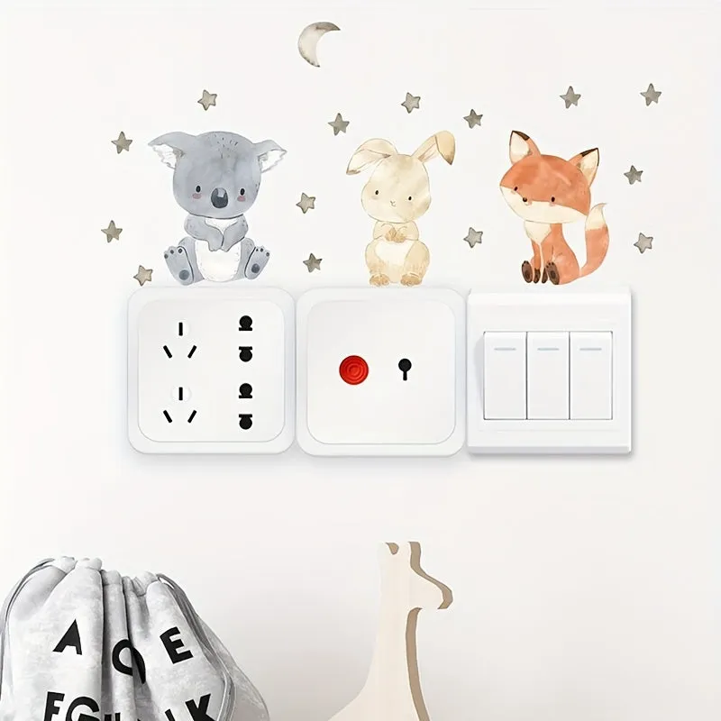 6pc Cute Animal Switch Stickers for Childrens Room Decor