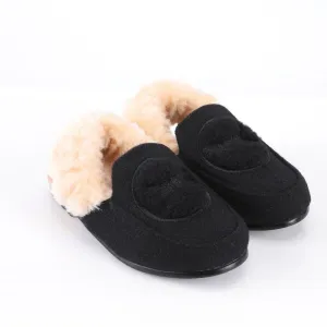 Black Wool Slingback Hard Sole Slipper