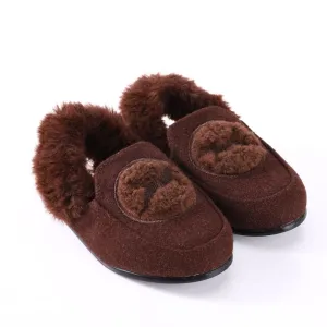 Brown Wool Slingback Hard Sole Slipper