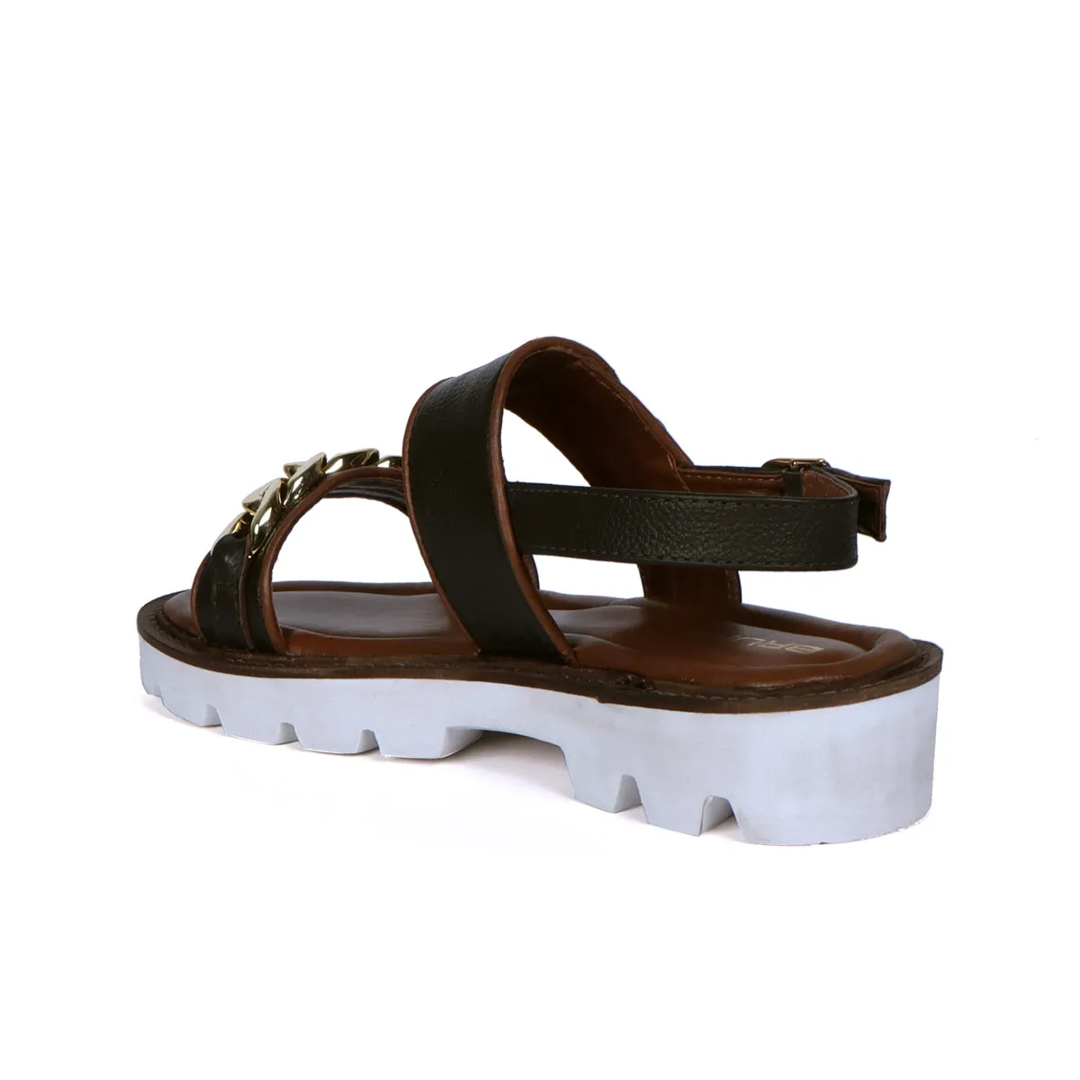 Chain Embellished Brown Sandal with White Chunky Sole