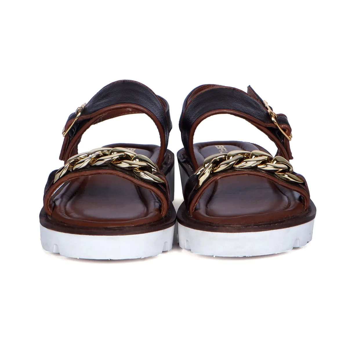 Chain Embellished Brown Sandal with White Chunky Sole