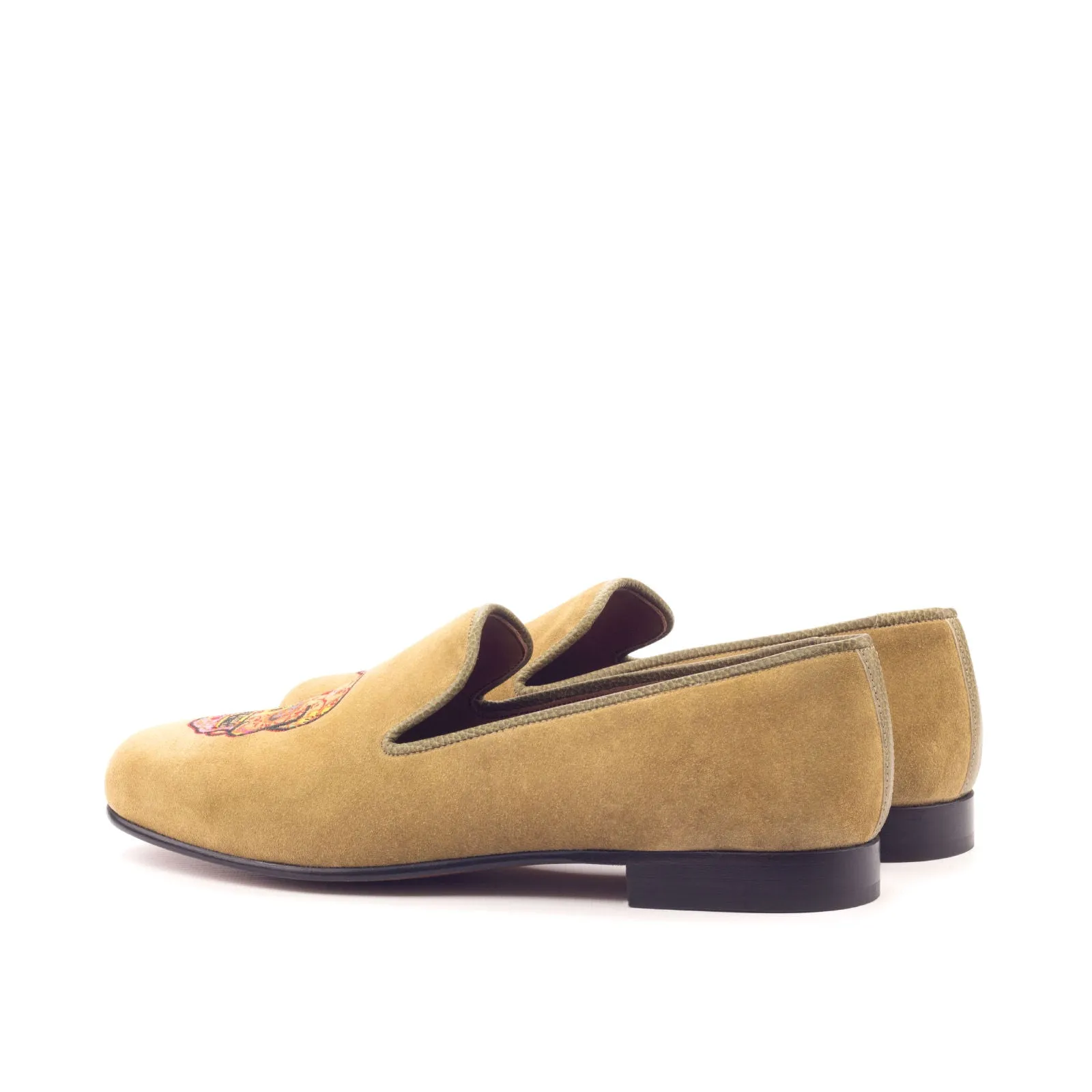 DapperFam Enzo in Camel / Olive Men's Suede & Italian Full Grain Leather Slipper