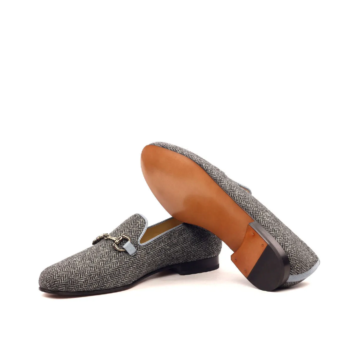 DapperFam Enzo in Cobalt Gray / Herringbone Men's Grossgrain & Sartorial Slipper