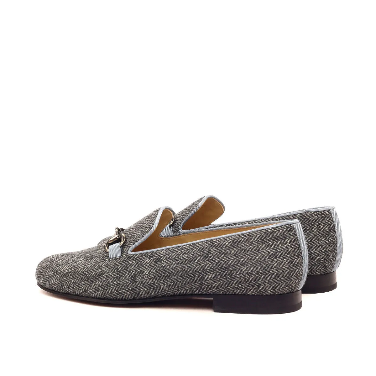 DapperFam Enzo in Cobalt Gray / Herringbone Men's Grossgrain & Sartorial Slipper