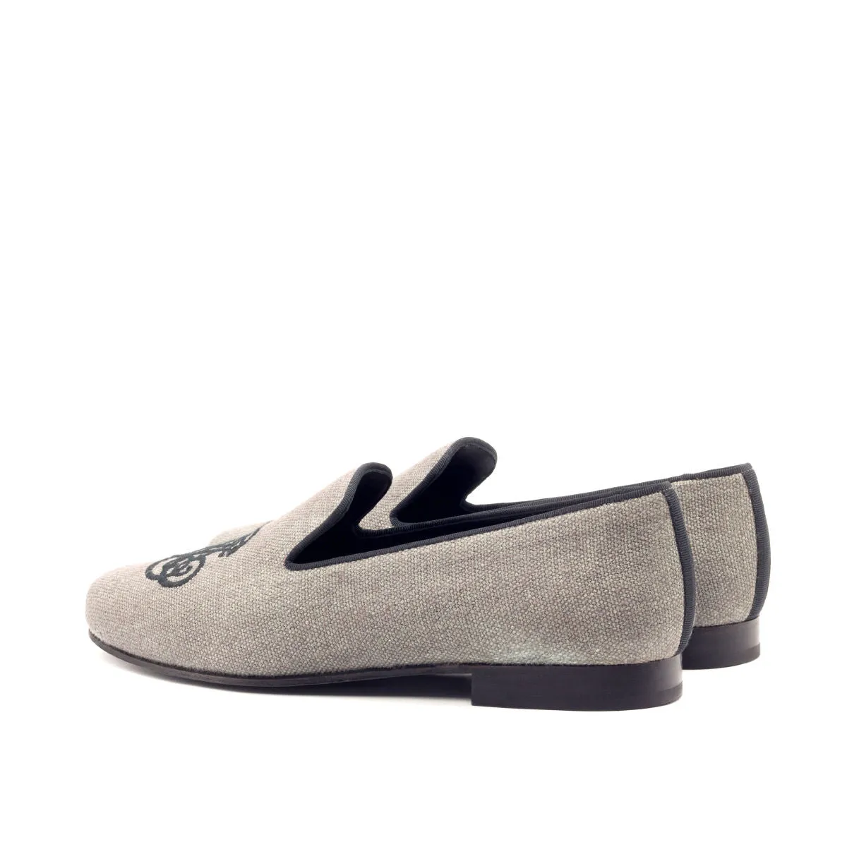 DapperFam Enzo in Grey / Black Men's Linen & Grossgrain Slipper