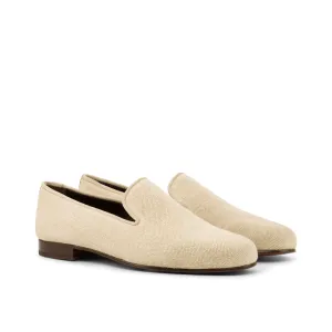 DapperFam Enzo in Ice / Ivory Men's Linen & Italian Suede Slipper