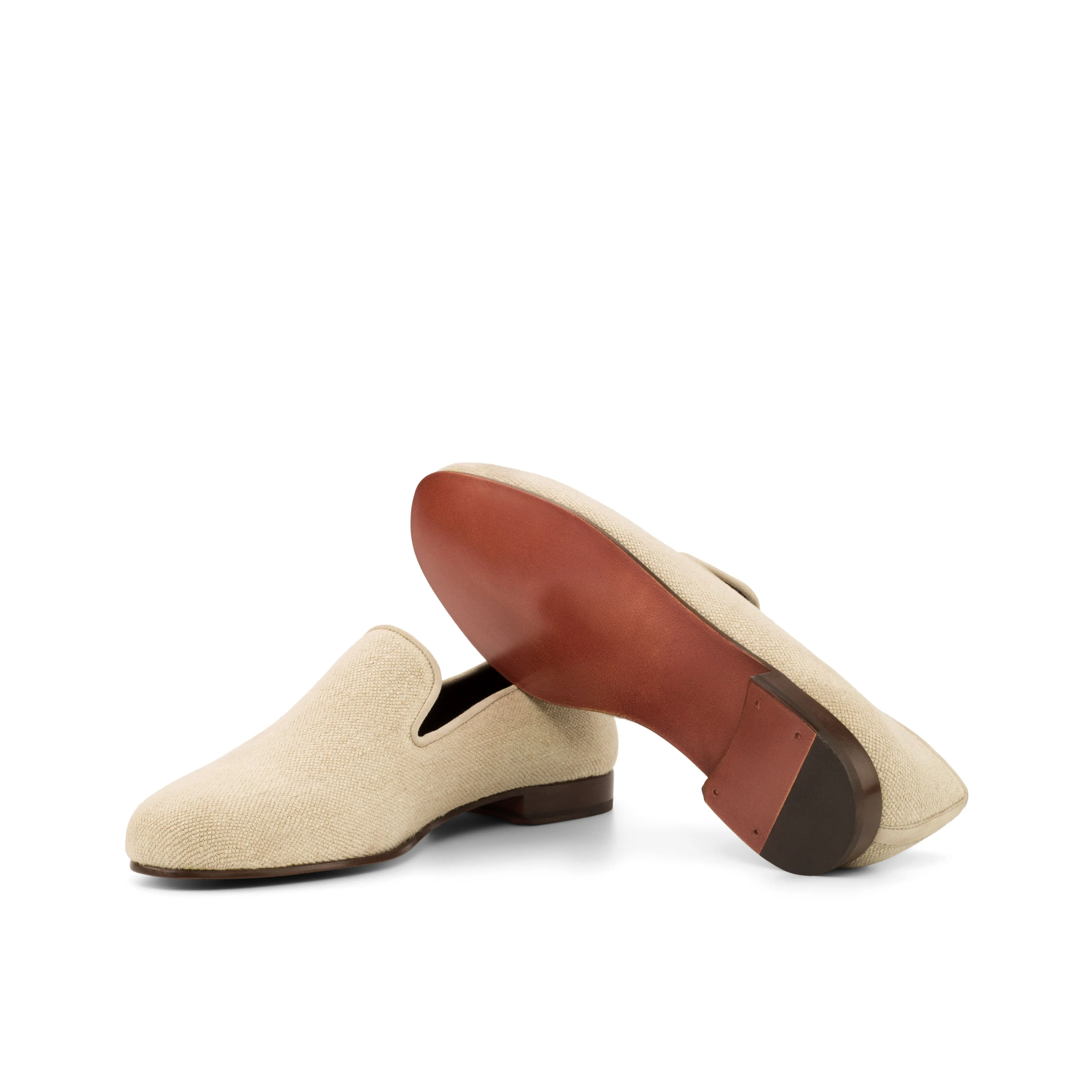 DapperFam Enzo in Ice / Ivory Men's Linen & Italian Suede Slipper