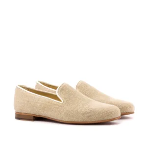 DapperFam Enzo in Ice / Off White Men's Linen & Grossgrain Slipper