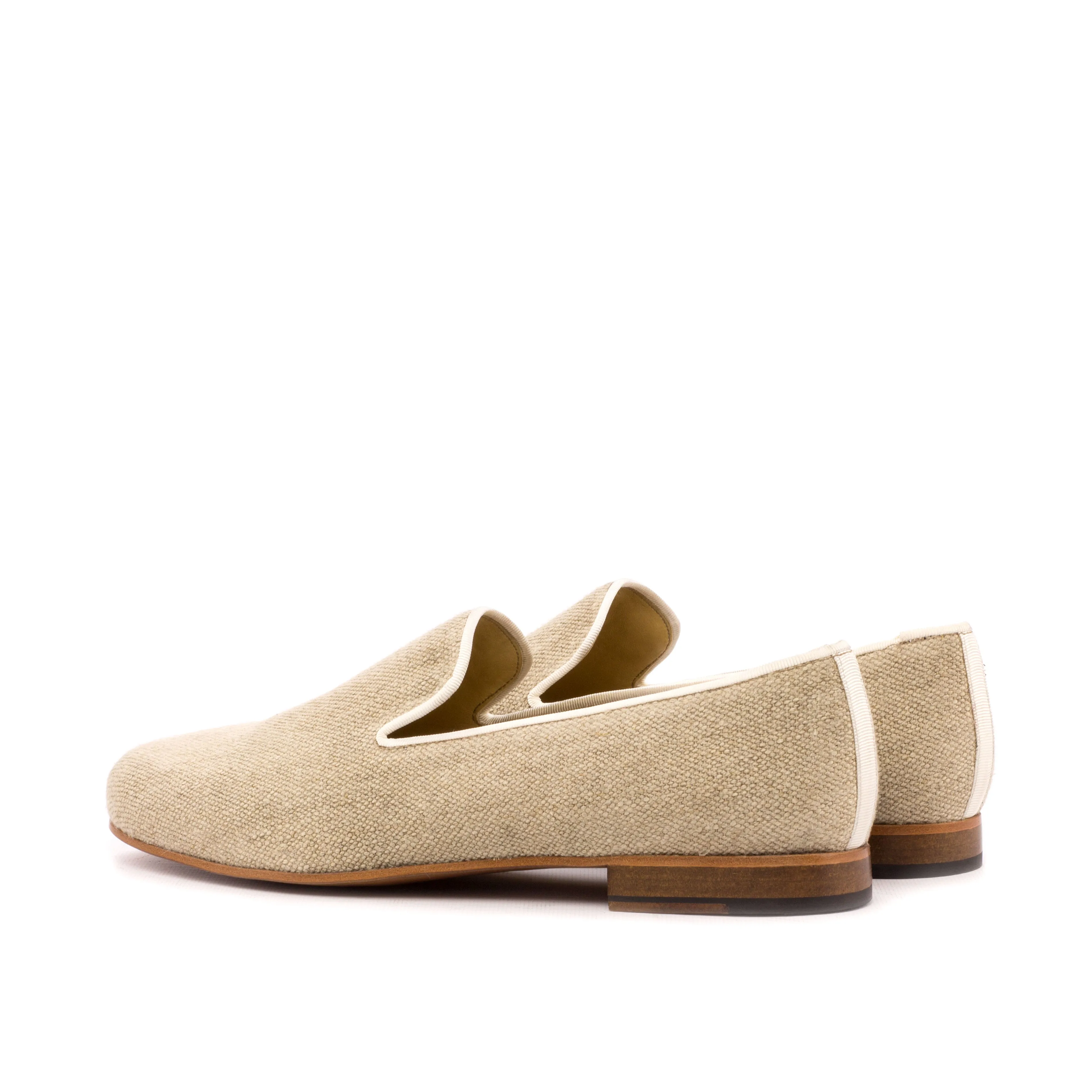 DapperFam Enzo in Ice / Off White Men's Linen & Grossgrain Slipper