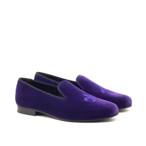 DapperFam Enzo in Purple / Black Men's Velvet & Grossgrain Slipper