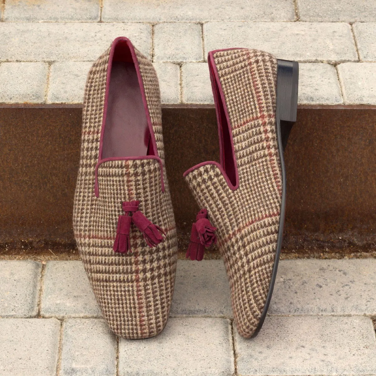 DapperFam Khalil in Tweed / Wine Men's Sartorial & Italian Suede Slipper