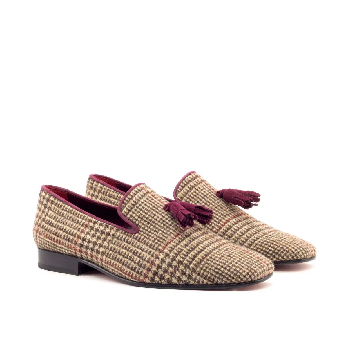 DapperFam Khalil in Tweed / Wine Men's Sartorial & Italian Suede Slipper