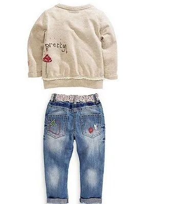 Denim Cartoon Long Sleeves Sweater Suit For Toddlers