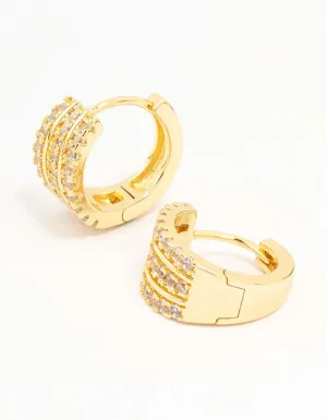 Gold Plated Triple Pave Hoop Earrings