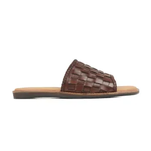 Hikari - Men's Dark Brown Hand Woven Calf Leather Slipper