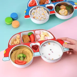 Kids Cartoon Dinner Plate Set 4pcs Stainless Steel with Lids