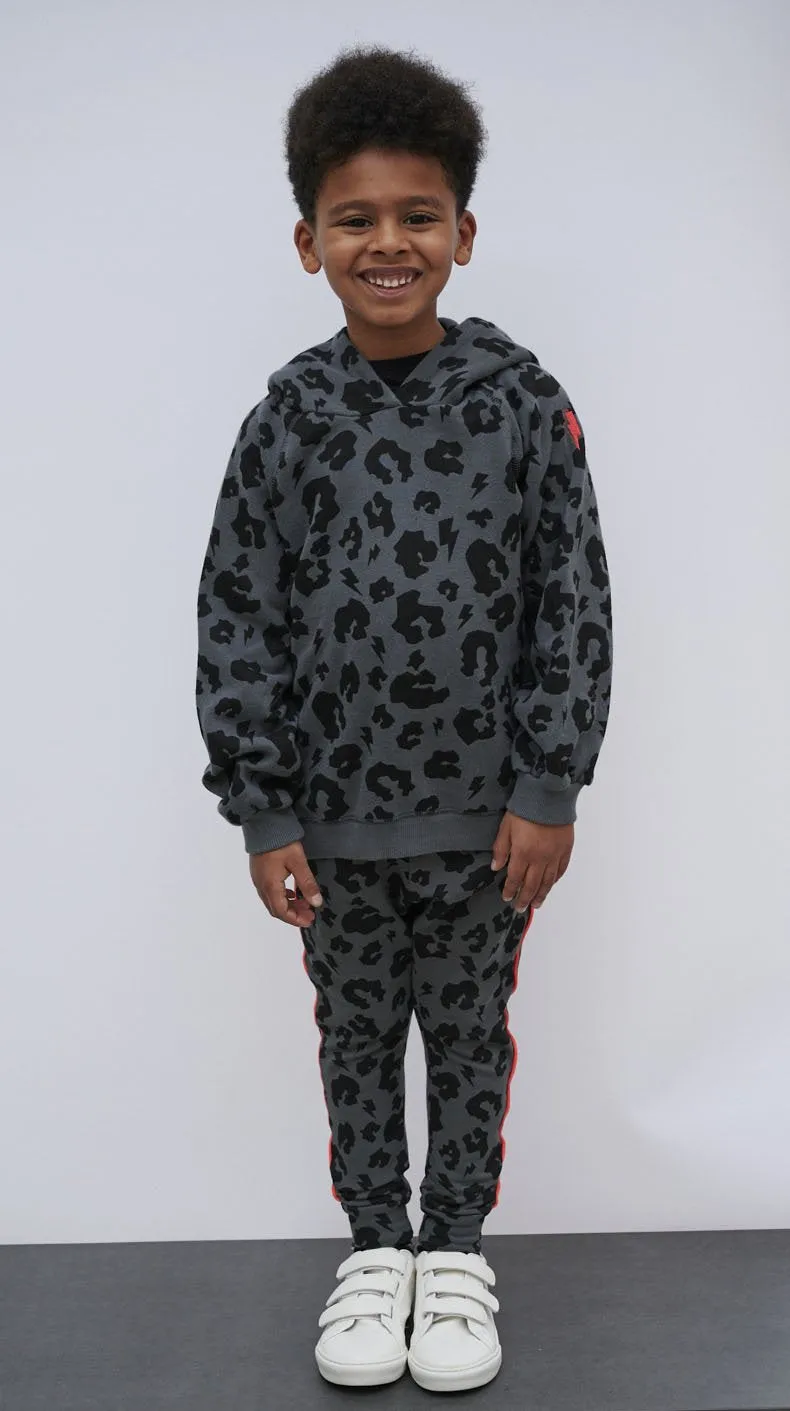 Kids Super Soft Hoodie Grey Leopard and Lightning Bolt