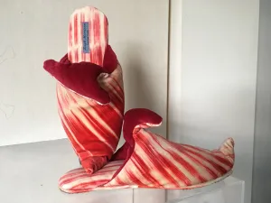 Orange and red striped velvet slipper