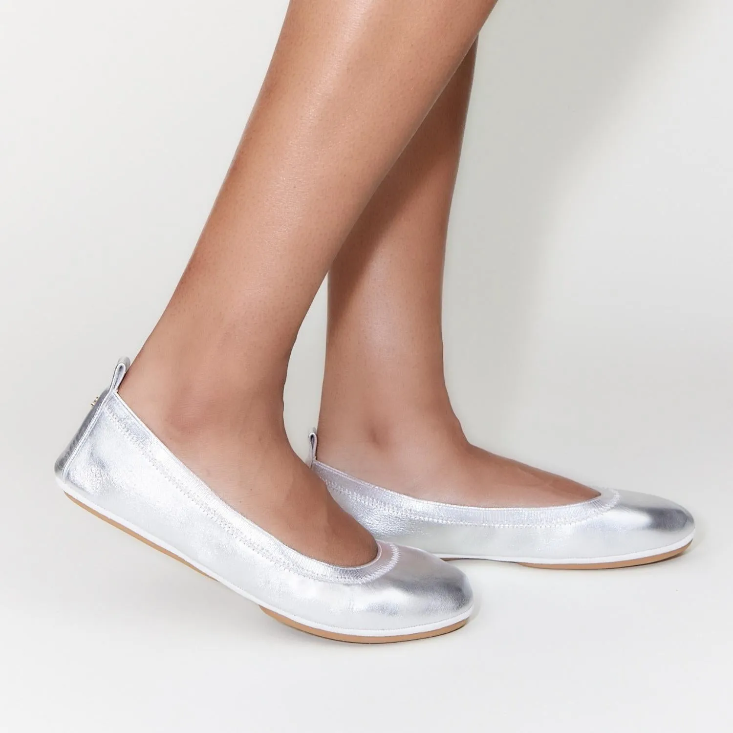 Samara Foldable Ballet Flat in Silver Leather