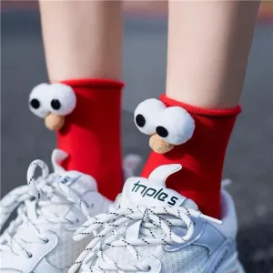 Unisex 3D Eyes Cartoon Design Cotton Socks