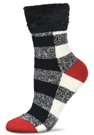 Women's Buffalo Check Plush Cabin Sock -Black